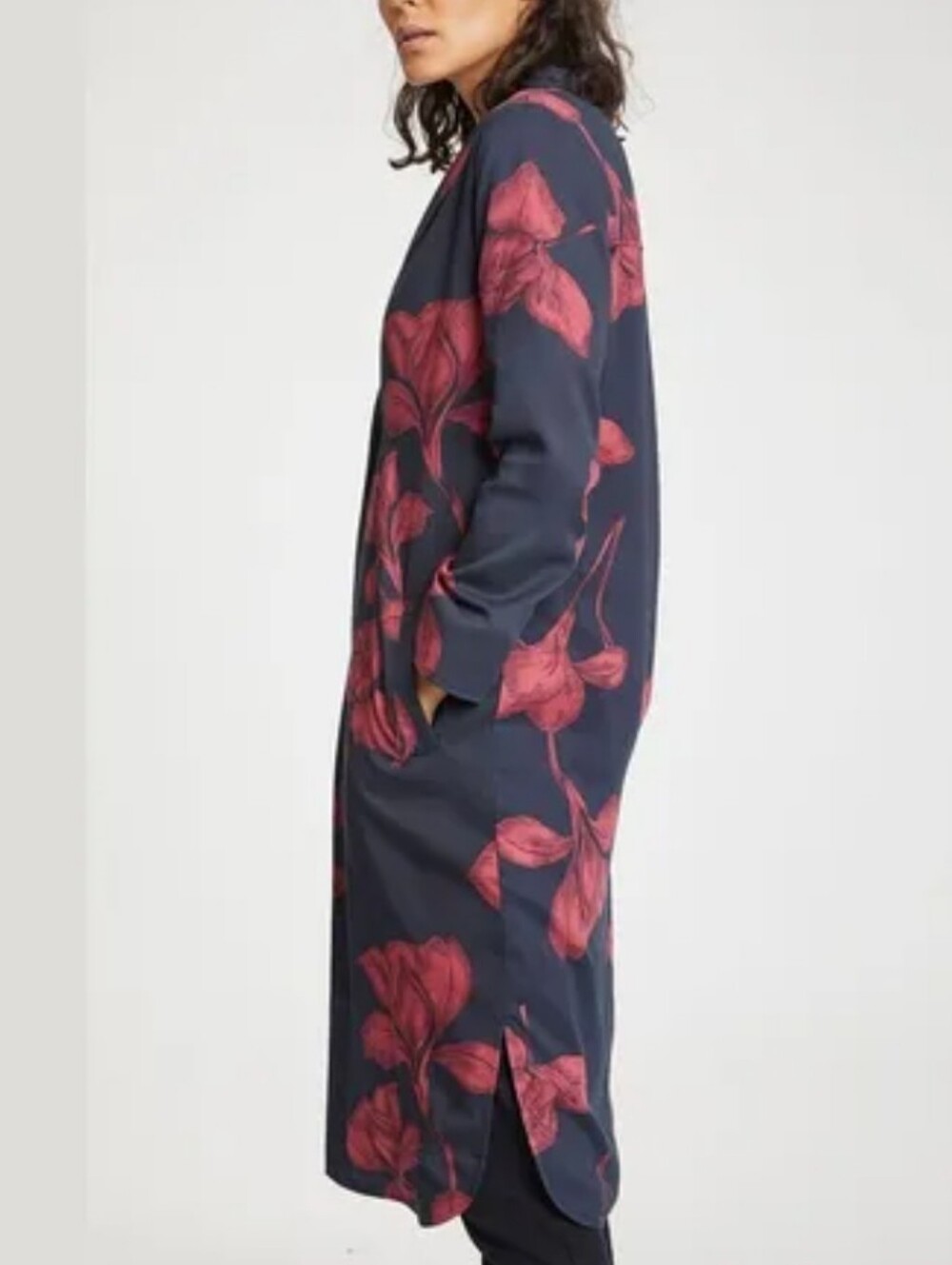 Thought Floral Long Line Lined Duster Coat Side Pockets Sz 8 Layering  Academia